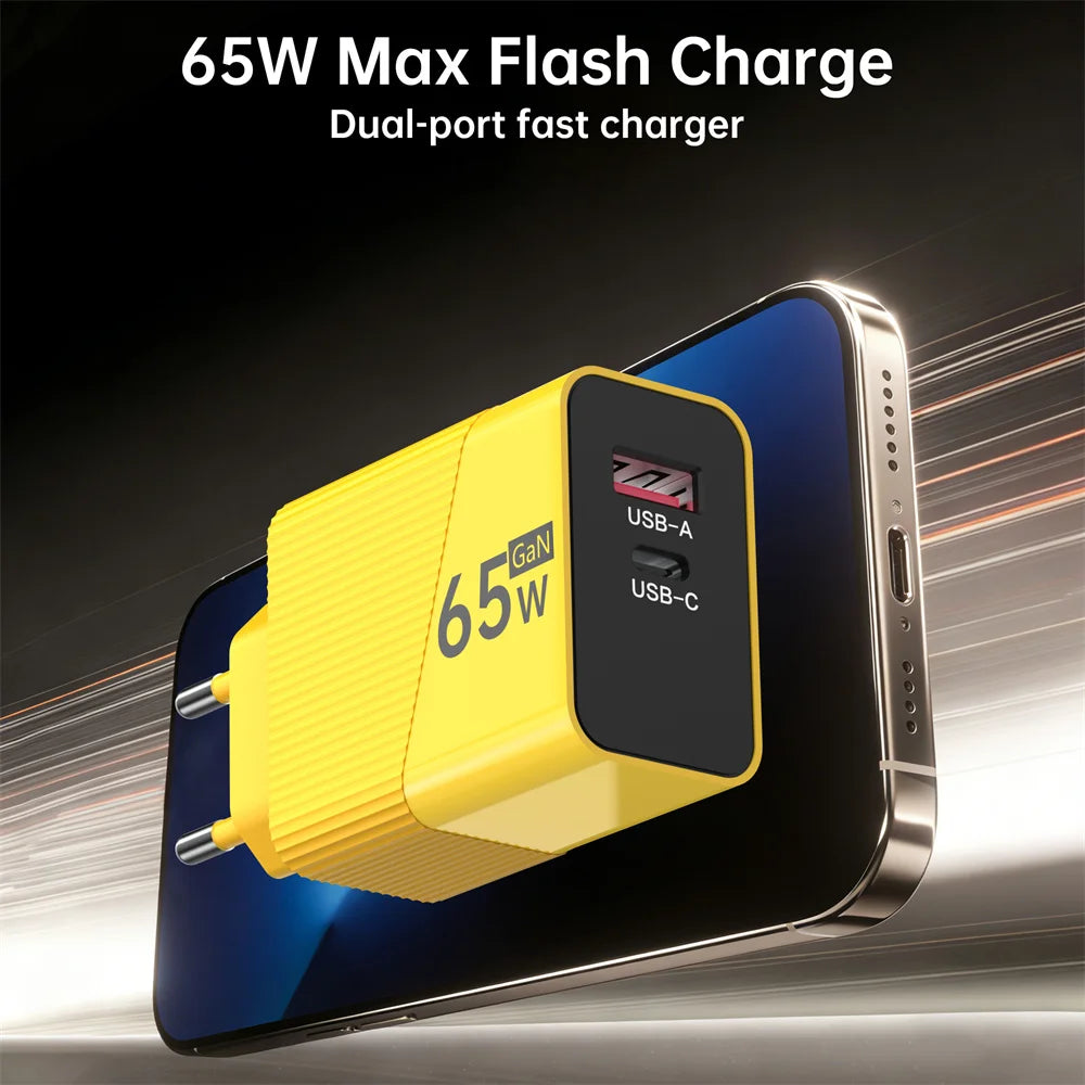 PD 65W USB C Charger GaN Fast Charging Wall Charger For iPhone Samsung Xiaomi Quick Charge EU/US/UK Plug Phone Charger Adapter Oasis Select