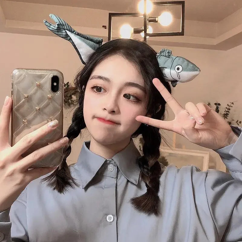 Popular Cute Fish Shape Hairband Wash Face Hair Accessory For Girls Cute Plush Salted Fish Hair Hoop Wash Face Hair Clips Oasis Select