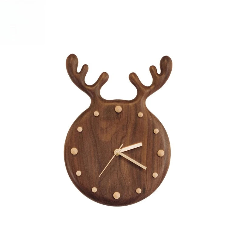 Nordic Solid Wood Table Clock Can Be Hung on The Wall Japanese Modern Ornament Clock with Simple Antlers Oasis Select