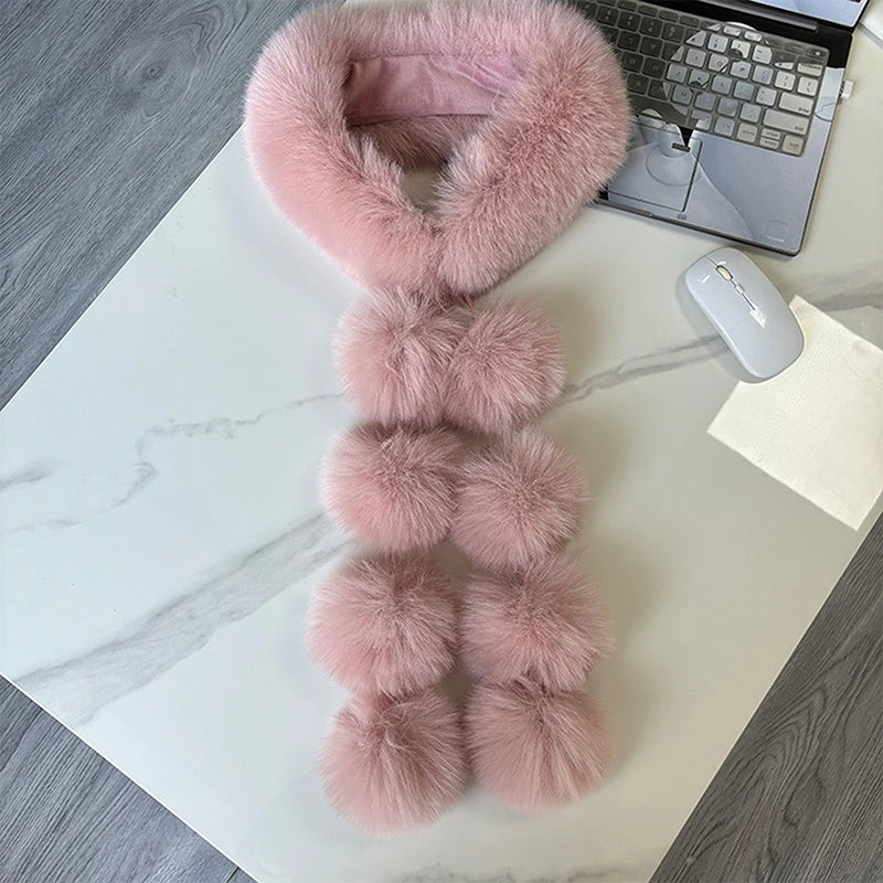 Women's Long Faux Fox Fur Scarf – Soft Winter Neck Warmer
