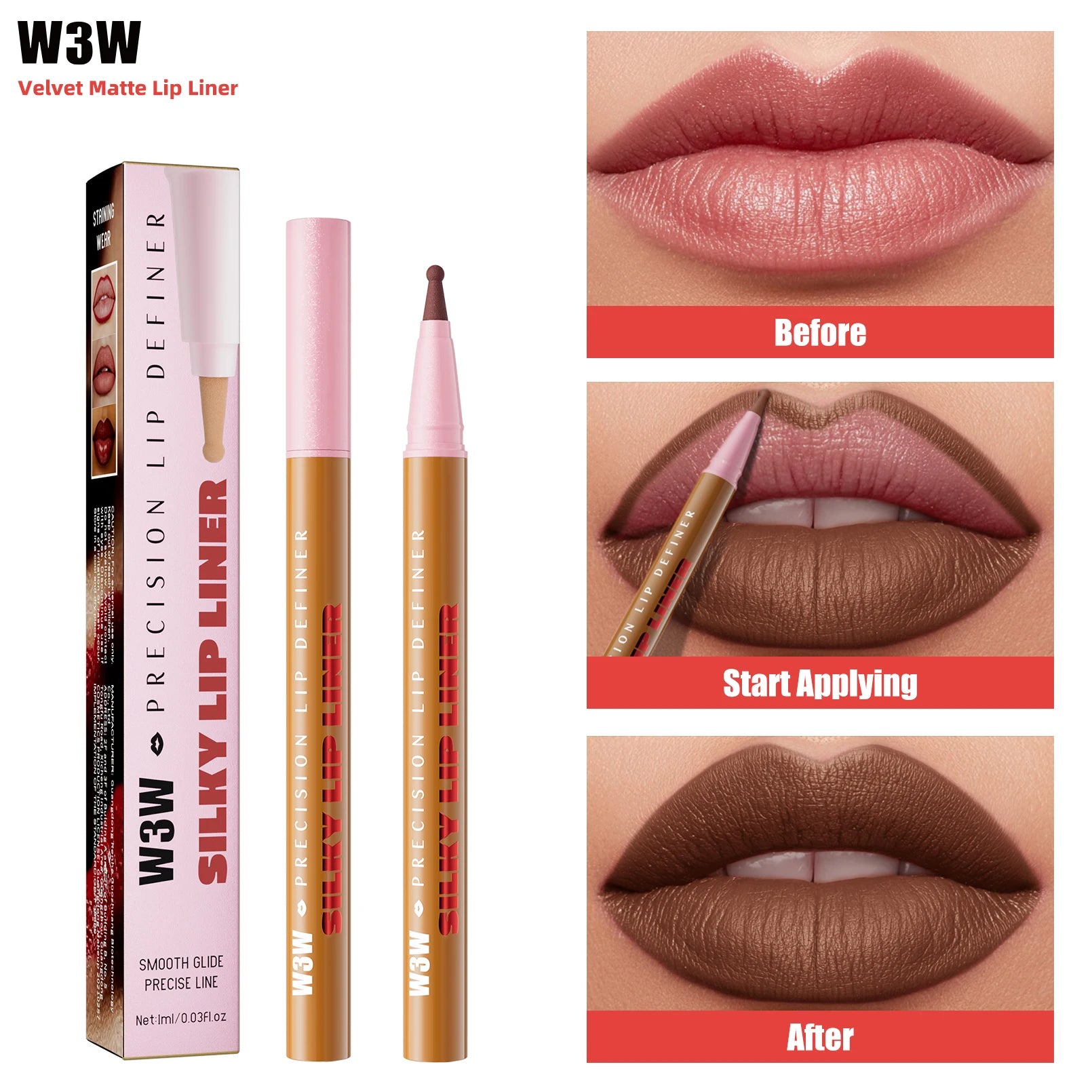 W3W Waterproof Matte Lip Liner Pencil – High Pigment & Long-Lasting