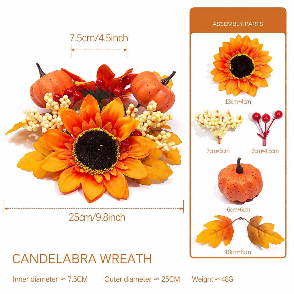 Thanksgiving Candle Holder Nordic Aesthetic Fall Maple Leaf Decoration Artificial Sunflower Wreath High Simulation For Harvest Oasis Select 25CM