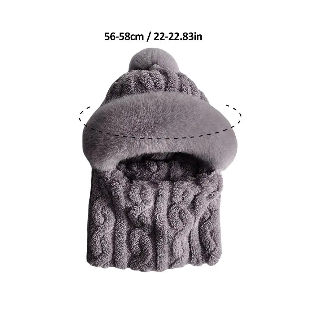 Winter Scarf Set Hooded Hat Set Women Plush Neck Warm Russia Outdoor Skiing Caps Windproof Plush Hat Thick Plush Fluffy Beanies Oasis Select