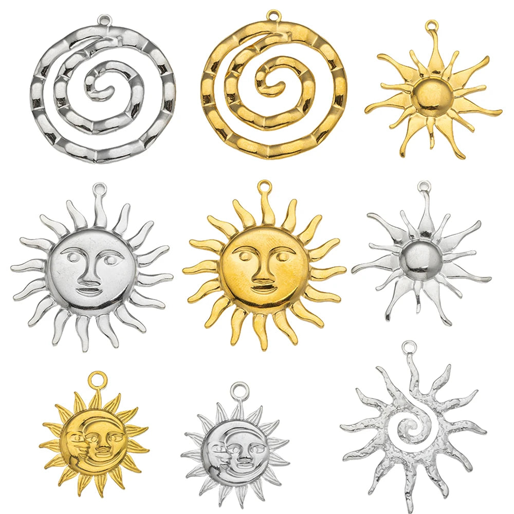 5pcs Stainless Steel Celestial Sun Charms Smile Pendants DIY for Necklace Bracelet Jewelry Making Craft Supplies Party Decor Oasis Select