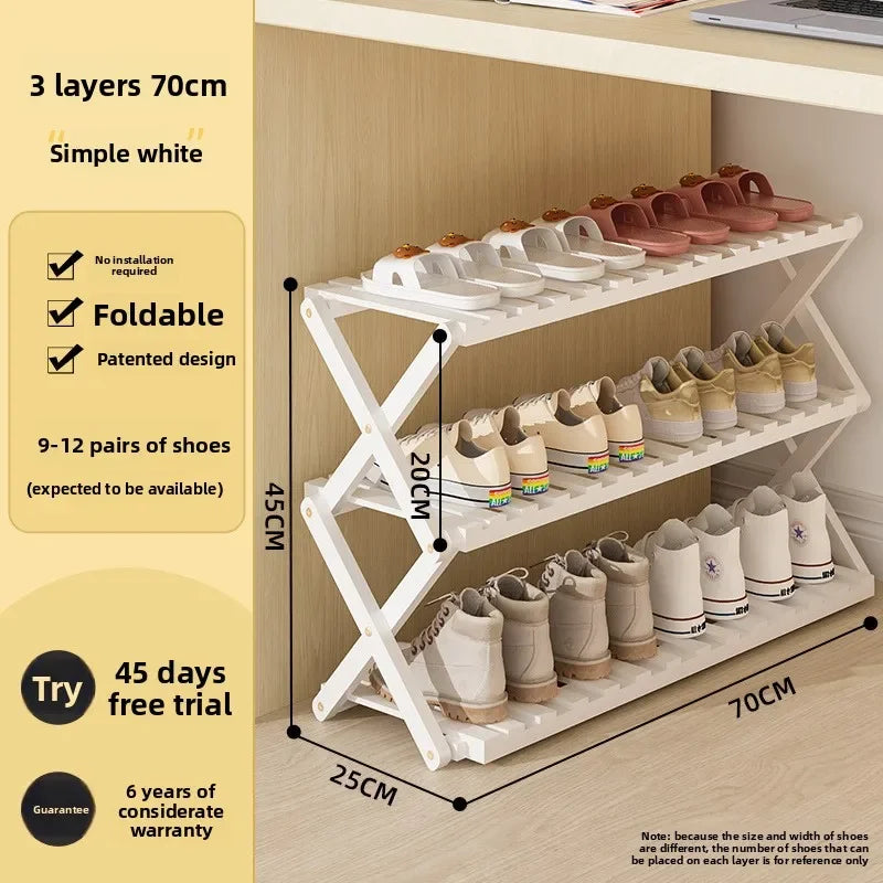Simple shoe rack household door dormitory folding shoe rack free of installation shoe cabinet sturdy and durable Oasis Select 3C-70cm-white