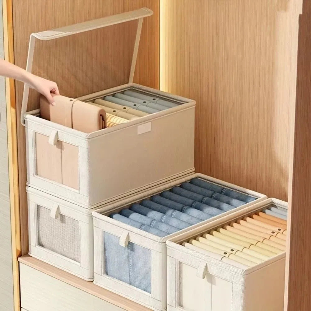 Foldable Clothes Storage Box with Zipper Lid & Clear Window