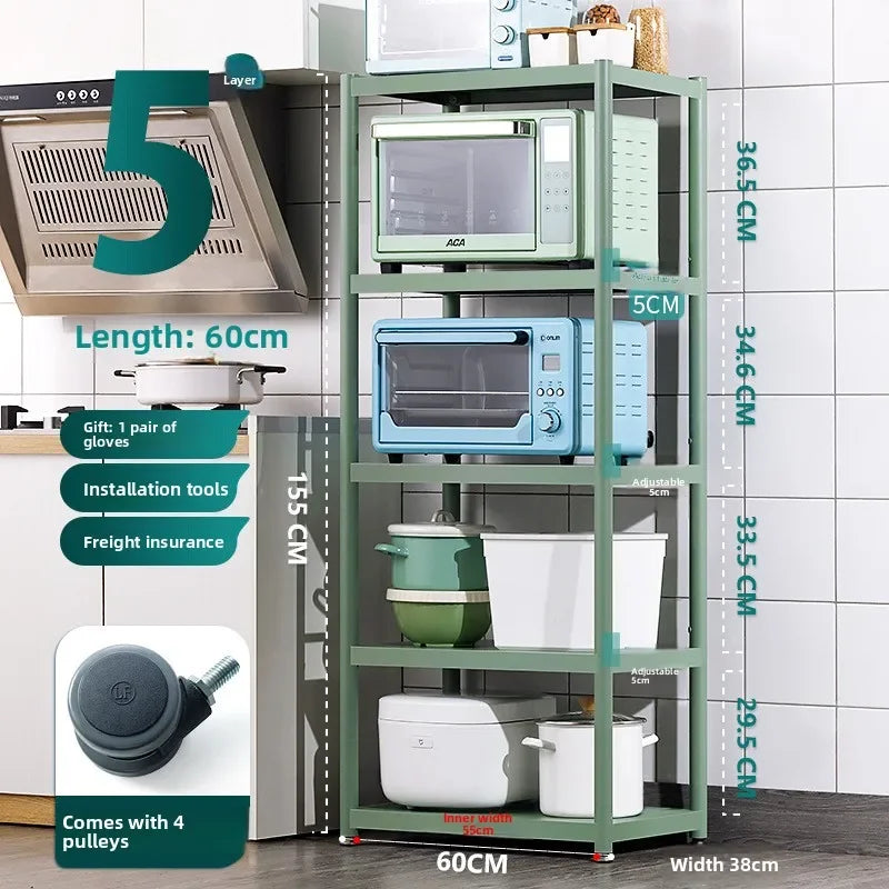 Multi-functional Kitchen storage rack Floor-to-ceiling multi-layer storage rack Stainless steel microwave oven rack Pot rack Oasis Select