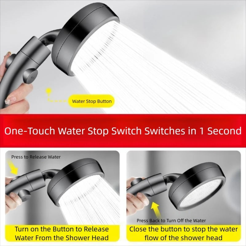 1pc Dual Modes Shower Head With Stop Button Booster Shower Head Handheld Rainfall Showerhead Faucet Bathroom Accessories Oasis Select