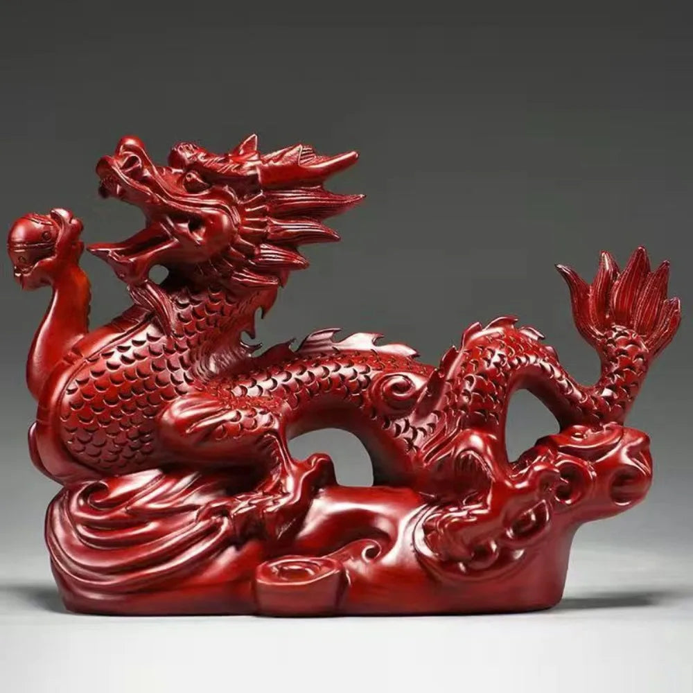 4 inches Wooden Chinese Feng Shui Dragon Statue for Office Home Tabletop Decor Fortune 2024 New Year Decoration Ornaments Oasis Select