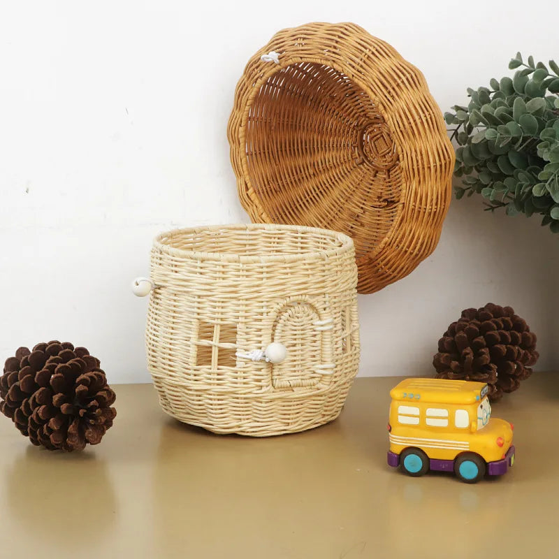 Acorn Handbag Handmade Rattan Mushroom Storage Box Children's Toy Basket Woven Storage Basket Photography Props Oasis Select