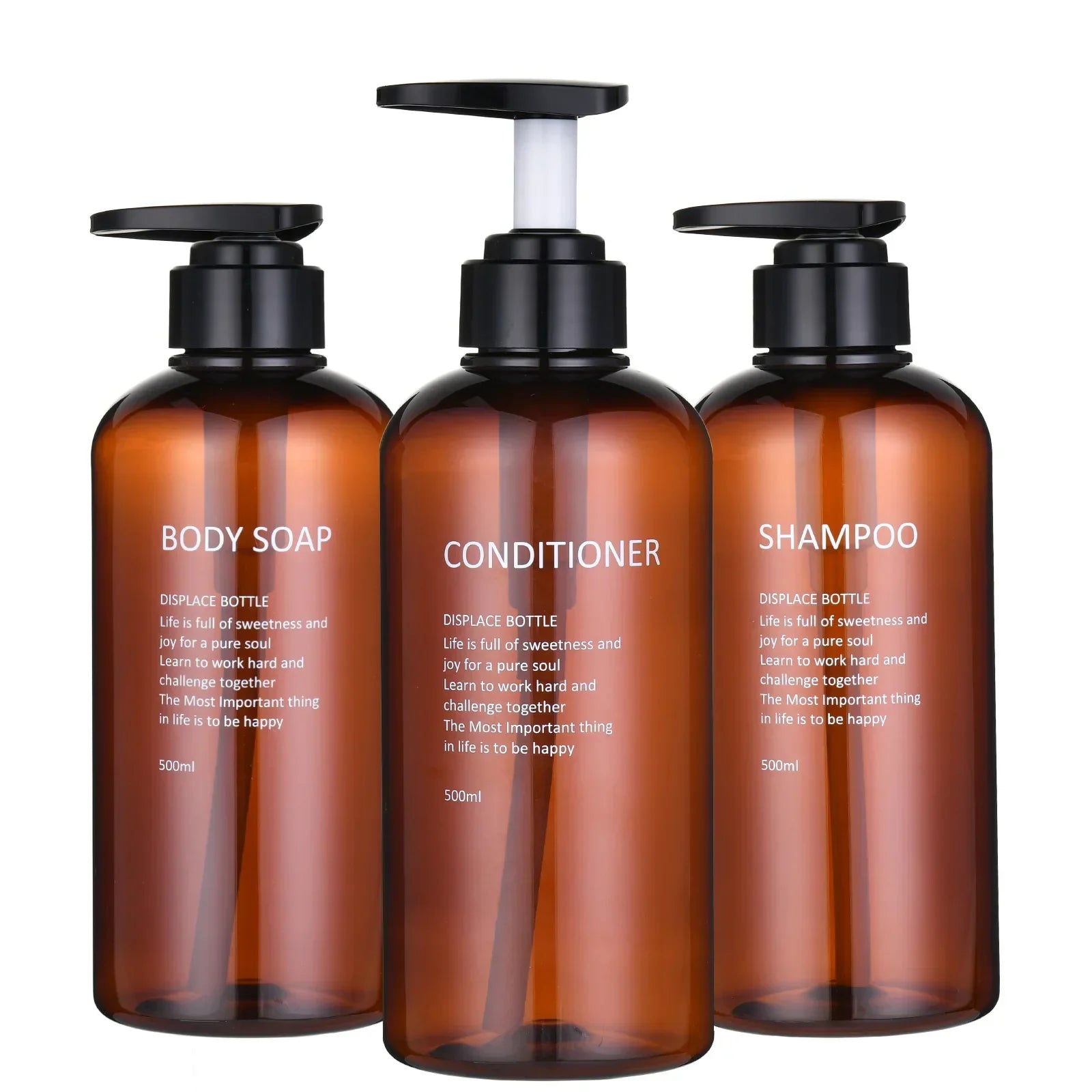 Shampoo Conditioner Body Wash Dispenser Set, Printed Letters Bathroom Soap Bottle Dispenser, Shower Pump Shampoo Dispenser Oasis Select brown 300ml