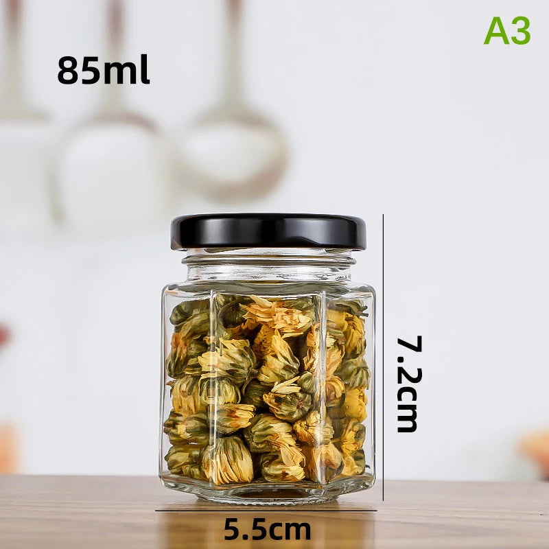 2Pcs Food Grade Empty Round Clear Glass Jar Seal Pot Honey Bottles Sauce Bottles With Metal Black Lid 45-730ML Kitchen Storage Oasis Select A3