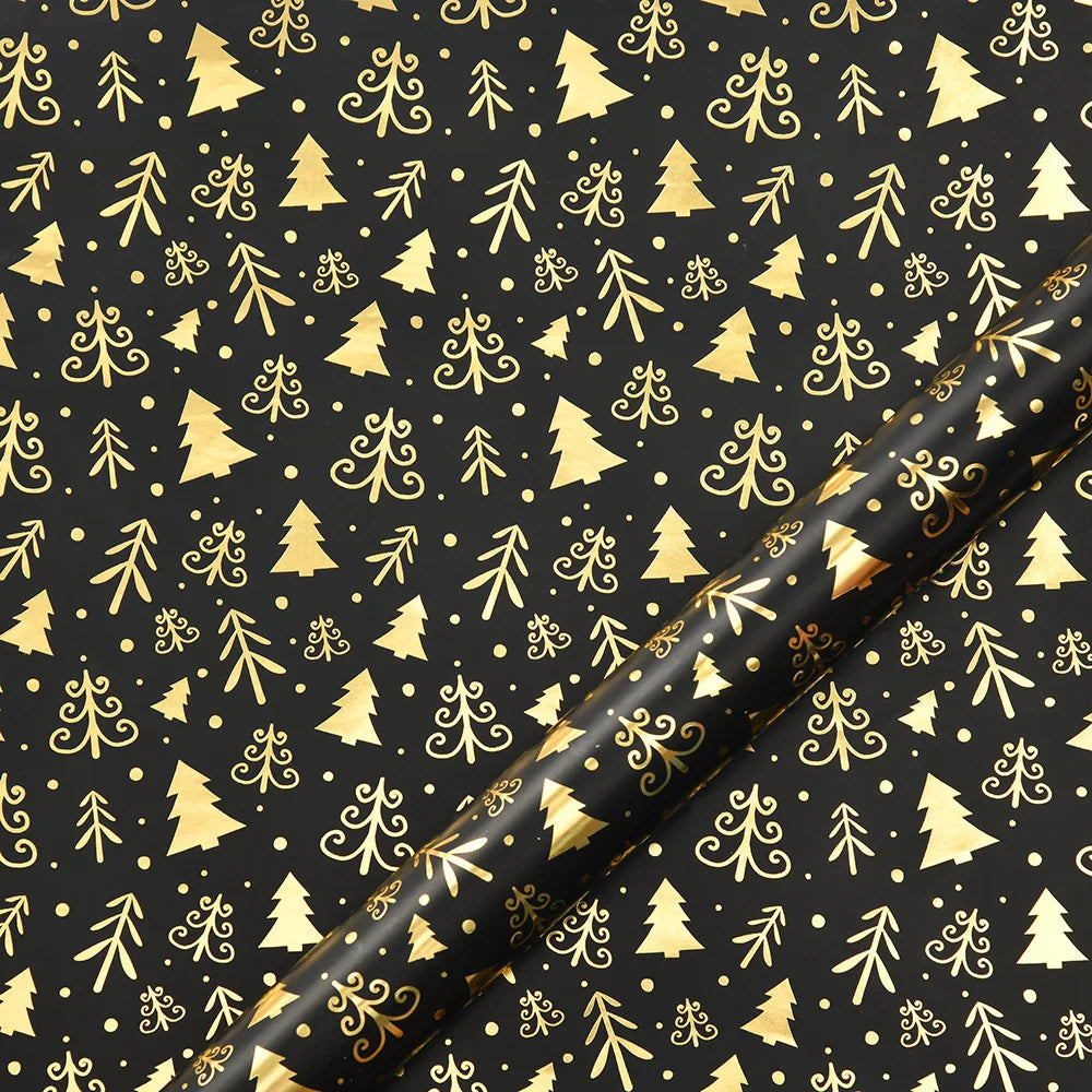 Black and Gold Foil Christmas Wrapping Paper – Reindeer & Snowflake Design on Glossy Coated Sheets for Holiday Gifts Oasis Select Style 4-50x70cm