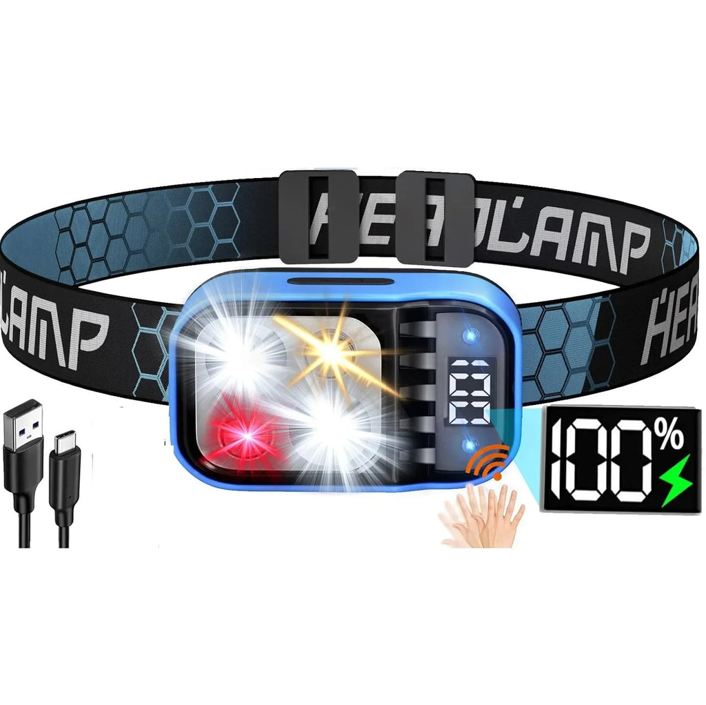 Rechargeable Headlamp Flashlight Bright LED Waterproof Motion Sensor Headlights Emergency Head Lamp Camping Fishing Head Light Oasis Select YD07 1 Pack