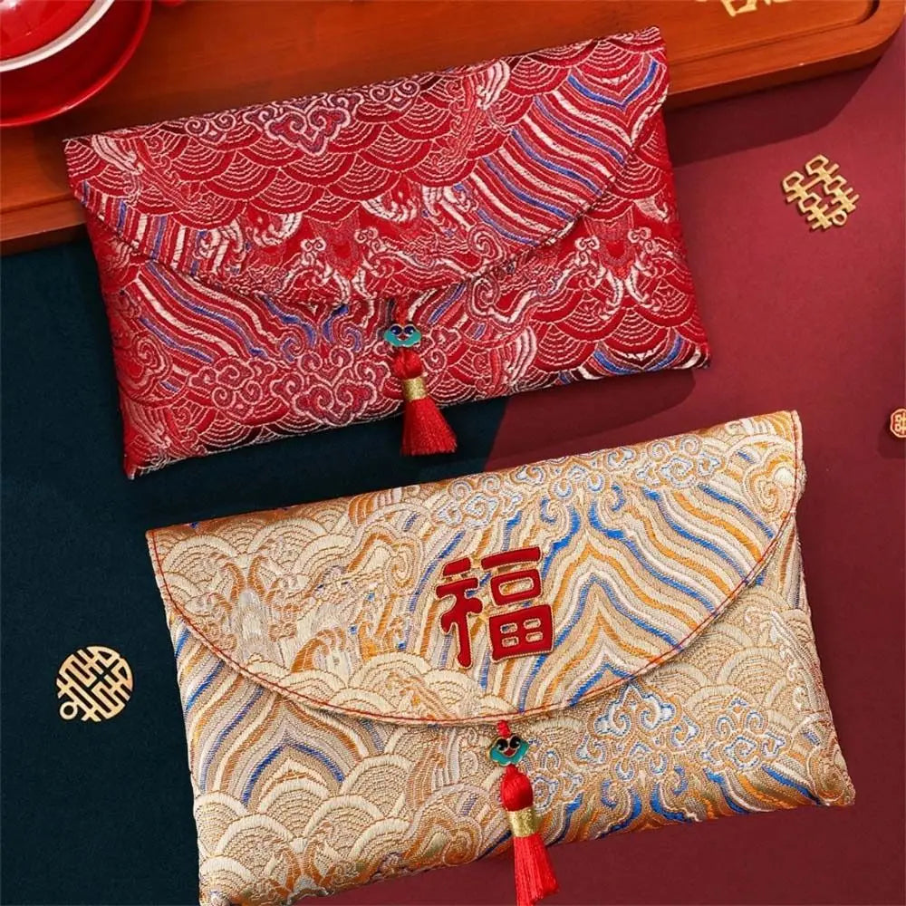 Chinese Style New Year Red Envelope Traditional Embroidery Wedding Money Pocket Cloth with Tassel 2026 Lucky Money Bag Birthday Oasis Select