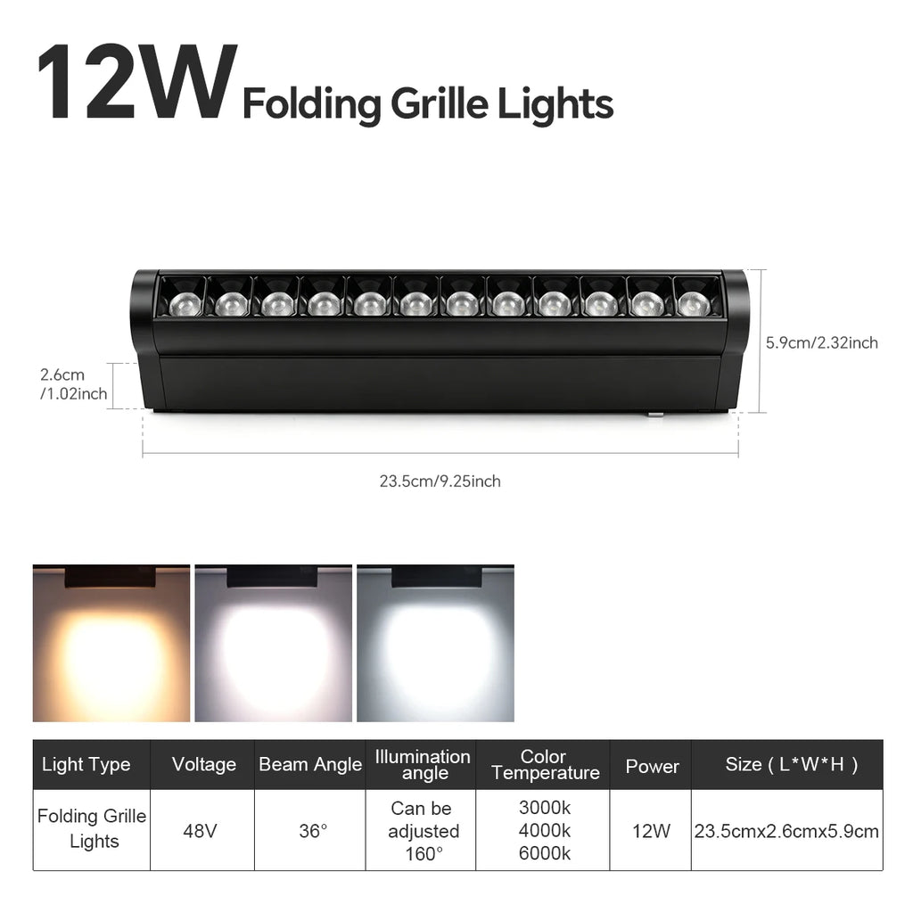 LED Magnetic Track Light Rail Spotlight Lamp Dimmable Ultra Thin Indoor Surface Mounted Lighting Wall Celing Light Rail-8mm Oasis Select 12W Fold-Grille Lamp