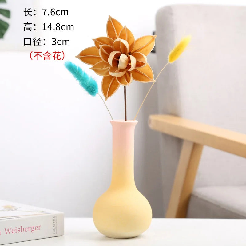 Frosted Gradient Mini Ceramic Vase Flower Arrangement Light Luxury Garden Home Dry Flower Living Room Table Decoration Oasis Select E powder