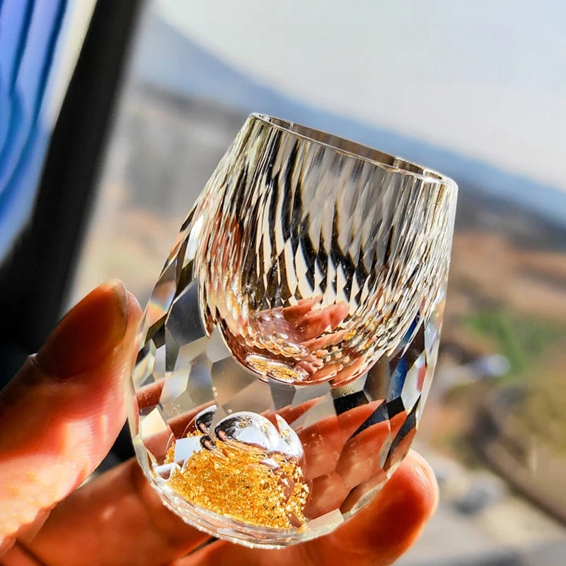 2/6pcs Luxurious Crystal Golden Mountain Shot Glass, Exquisite Handcrafted Spirits Glasses for Whiskey, Vodka & Home Bar Decor Oasis Select