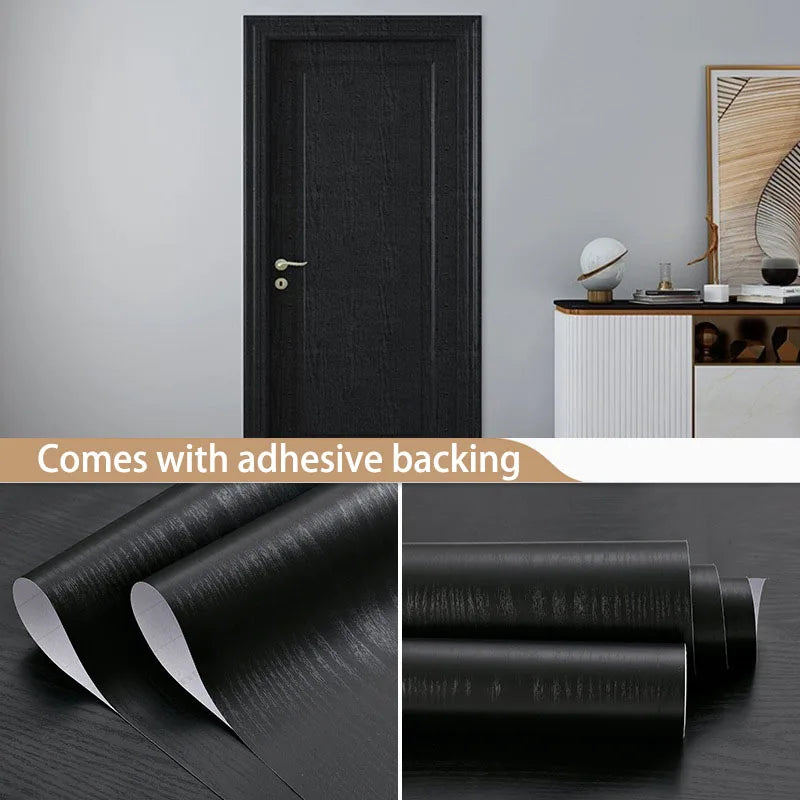 45cm PVC Furniture decorative paper black wood grain self-adhesive waterproof wallpaper kitchen cabinet table door wall stickers Oasis Select