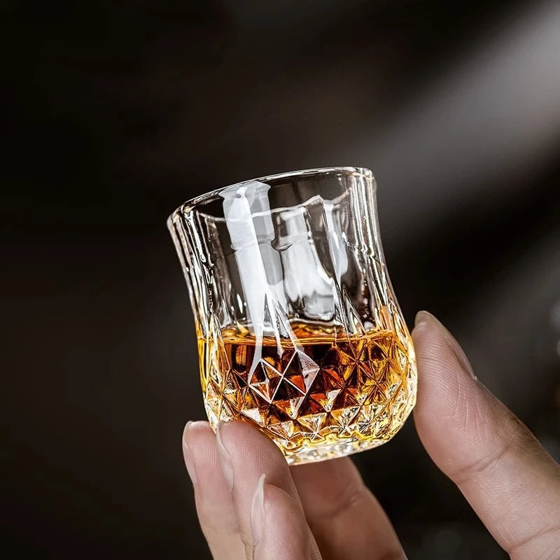 1/6Pcs Embossed Glass 50ml Spirits Cups Engraved Tea Drinking Baijiu Cup Water Glass Small Capacity Household Small Wine Cup Oasis Select