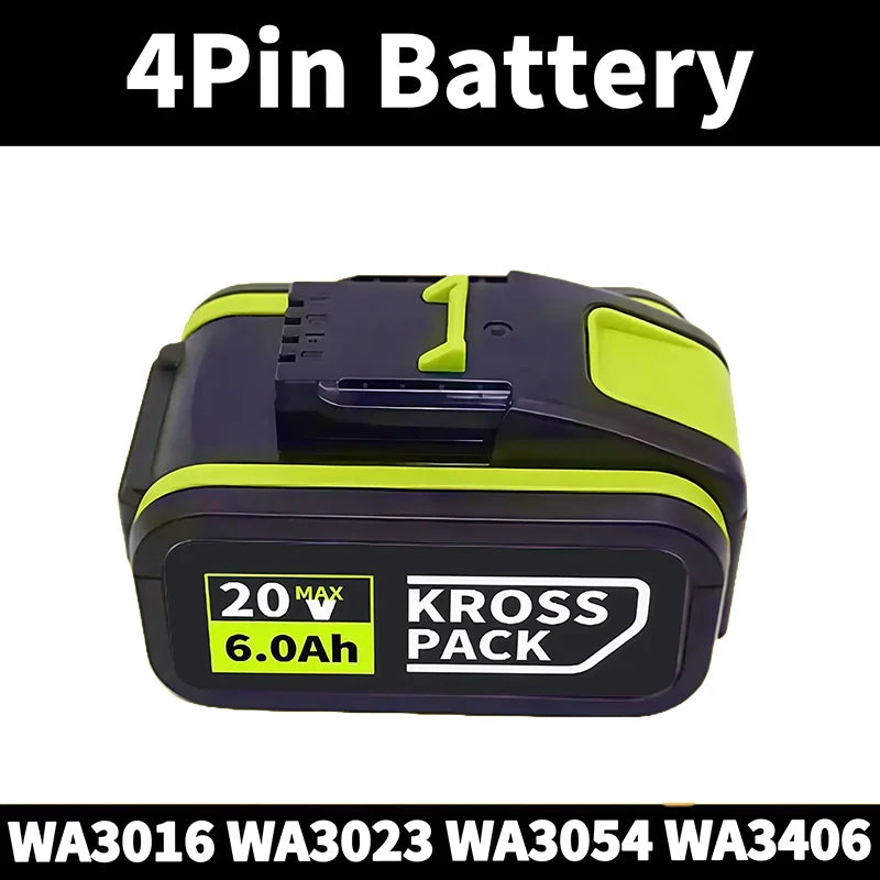 WORX 20V High-Capacity Li-Ion Rechargeable Battery 6.0Ah/8.0Ah Compatible with WA3551 WA3551.1 WA3553 WA3641 WX373 WX390 Tools Oasis Select B-4Pin-6.0Ah (1pcs)