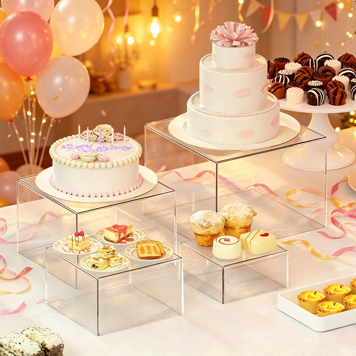 4/5/6/7/8pcs transparent acrylic 3D cube cake rack set for party dessert display ideal choice for party planners and sellers Oasis Select