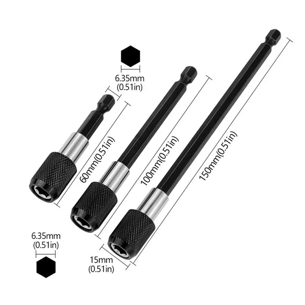 3-Pc 1/4" Hex Quick-Release Magnetic Bit Extension Rod Set
