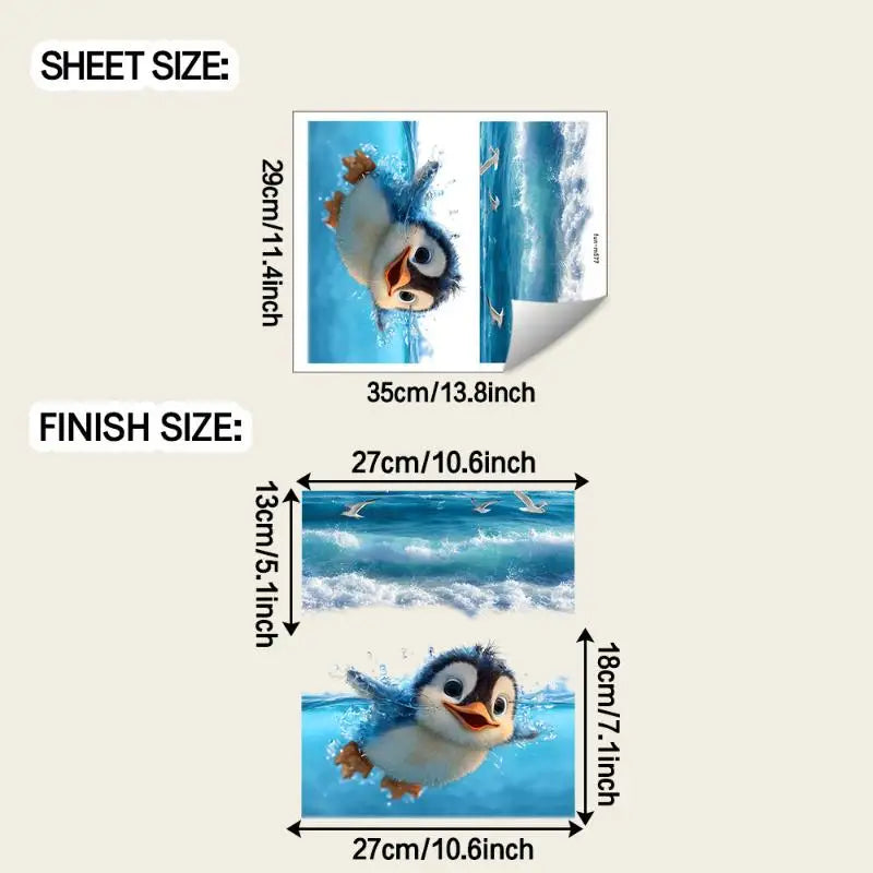 Waterproof Toilet Sticker Adorable Cartoon Penguin Seagull Underwater Print DIY Decal for Bathroom Toilet Lid Decor Oasis Select 1pcs