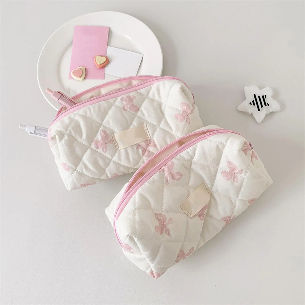 Large Capacity Storage Bag Pencil Case Makeup Bag Bow Print Cosmetics Bag Sundry Storage Bags Organizer Student Stationery Oasis Select
