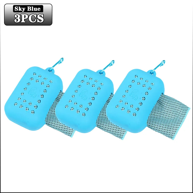 10PCS Portable Mini Silica Gel Set Cold Towel Polyester Fiber Outdoor Cooling Towel Fitness sports gym Run quick Dry Cool Towel Oasis Select Sky Blue-3PCS