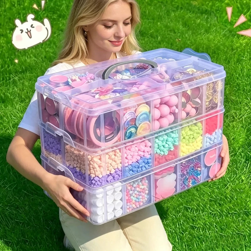 3-layer transparent storage box, stackable storage box, portable craft bead plastic box, jewelry storage box, storage tray Oasis Select