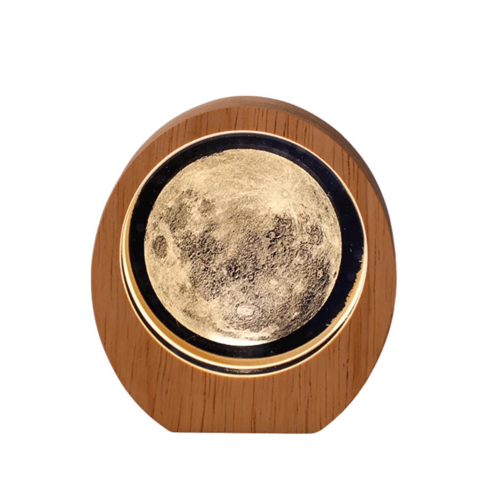 3D Solar System Planet Night Light – Wood Base Crystal Glow