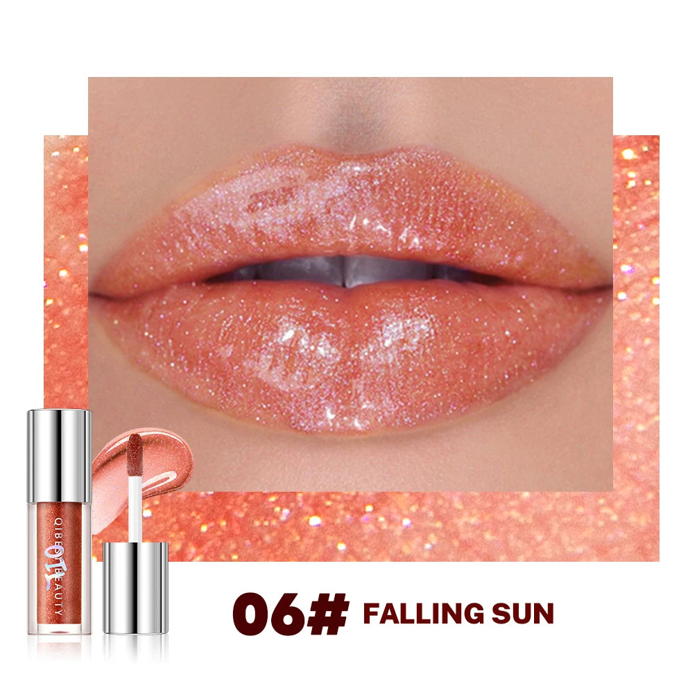 QIBEST Diamond Glitter Lip Gloss – Shimmer Mirror Lip Glaze