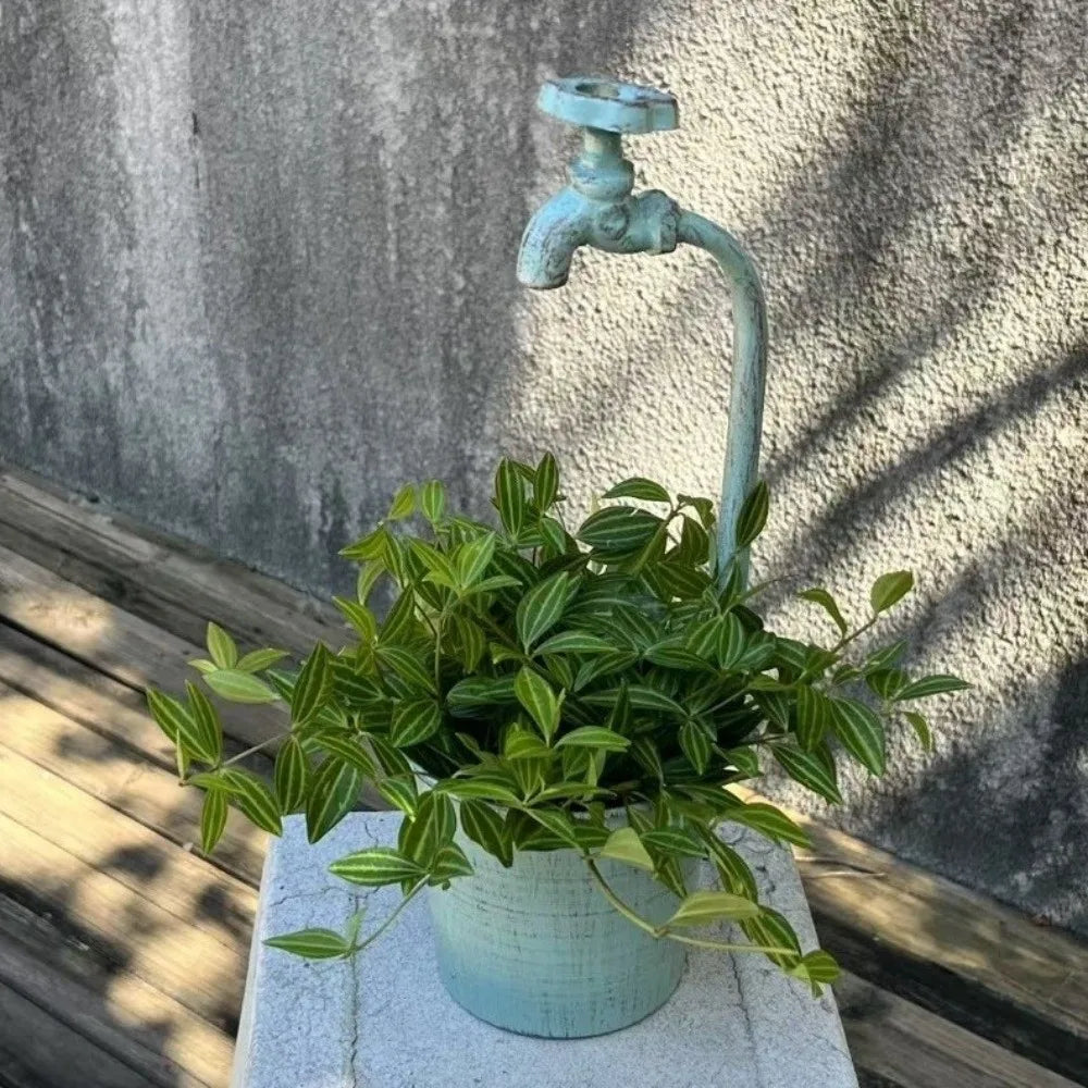 Rustic Metal Faucet Flowerpot | Vintage Iron Flower Bucket