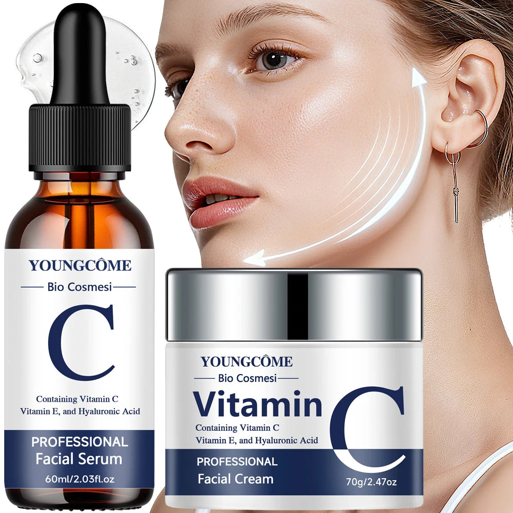 Vitamin C E & Hyaluronic Acid Face Cream & Serum Set