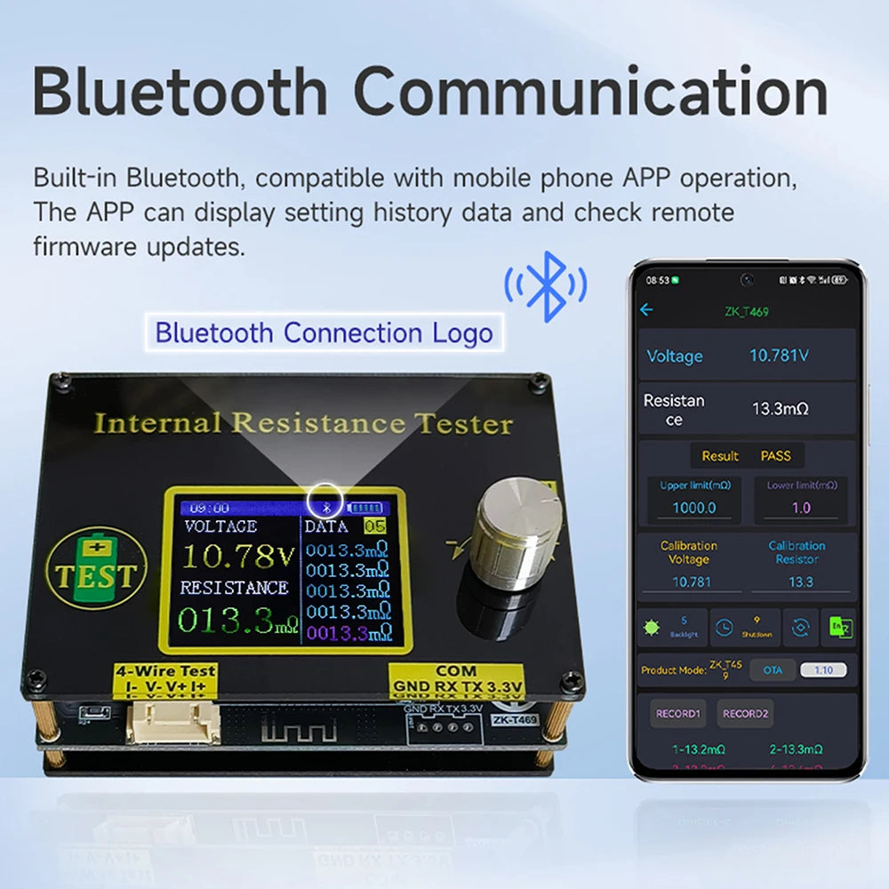 T469 Lithium Battery Voltage Internal Resistance tester High-precision DC 5V Bluetooth App AC 4-Wire Method for 18650 battery Oasis Select
