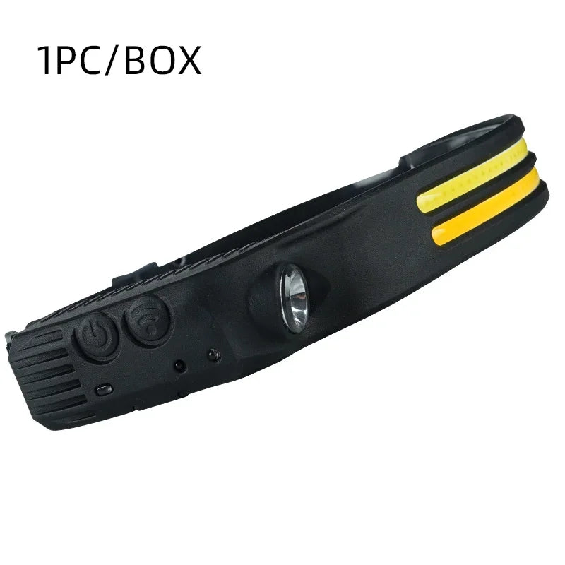LED Headlight Sensor With Built-in Battery Head Flashlight USB Charging Work Light Super Bright Headband Oasis Select W689-2 white red