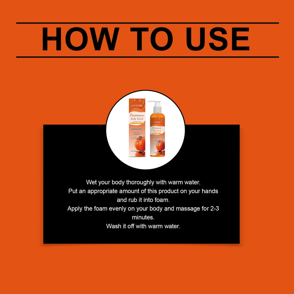 Exfoliating Persimmon Scented Shower Gel Cleanses the Body Removes Odors Dirt and Oil Leaves Skin Feeling Fresh and Smooth Oasis Select