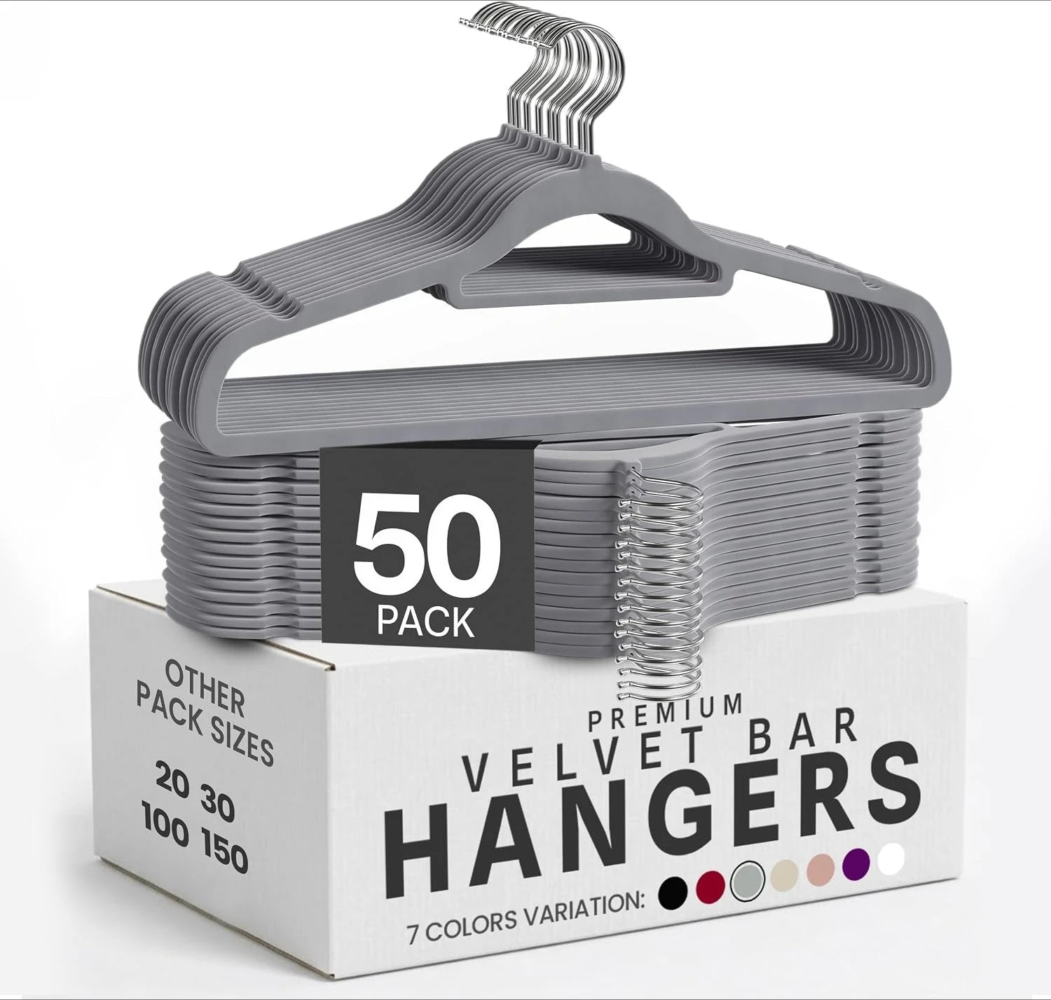 50pcs Velvet Hangers Non-Slip Slim, with Tie Bar&360° Swivel Hook,Heavy Duty Space Saving Coat Clothes Hangers Clothes Organizer Oasis Select 50pcs gray