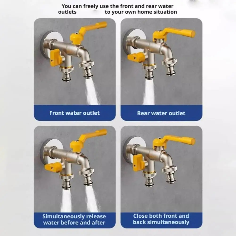 Brass Dual-Outlet Garden Faucet | 1/2" & 3/4" Ball Valve Tap