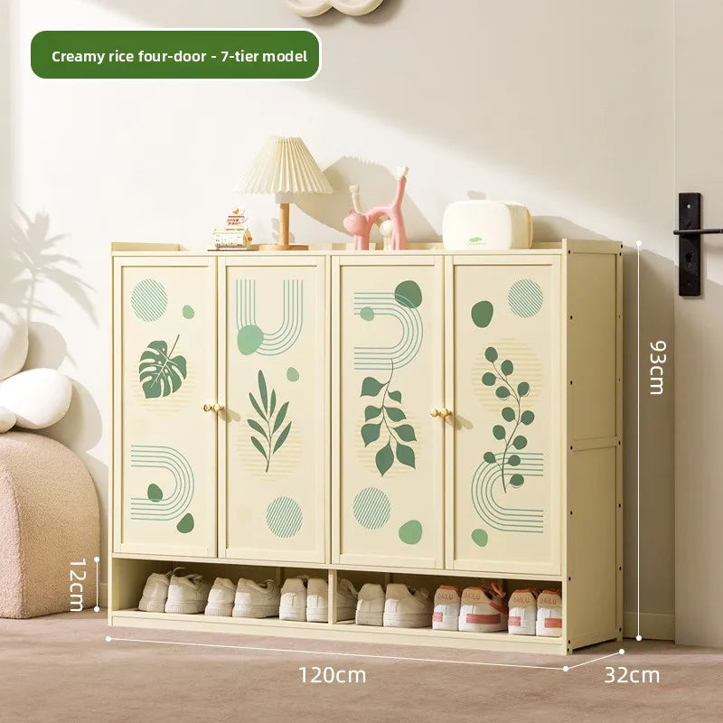 Cream style shoe cabinet Solid wood household door wabi-sabi style foyer cabinet Modern simple large-capacity balcony locker Oasis Select 4-7