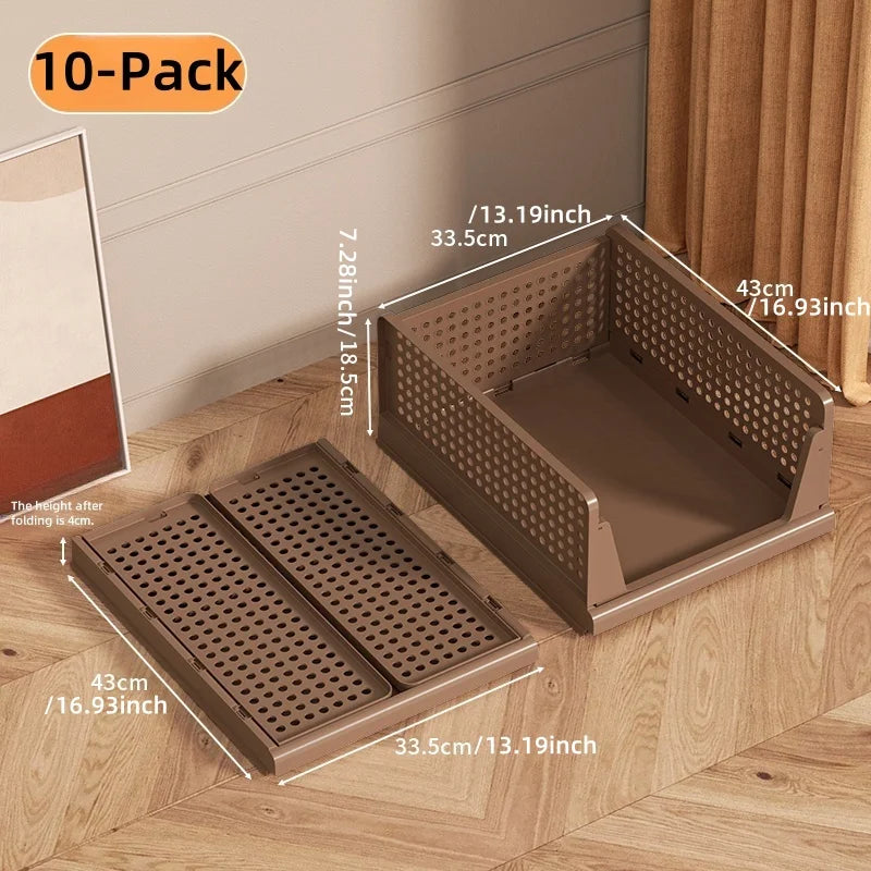 Foldable Storage Basket, Freely Stackable Multi-Layer Heavy-Duty,Stores Snacks/Clothes/Toys, Ideal for Living Room/Bedroom Oasis Select 10-pack-Brown
