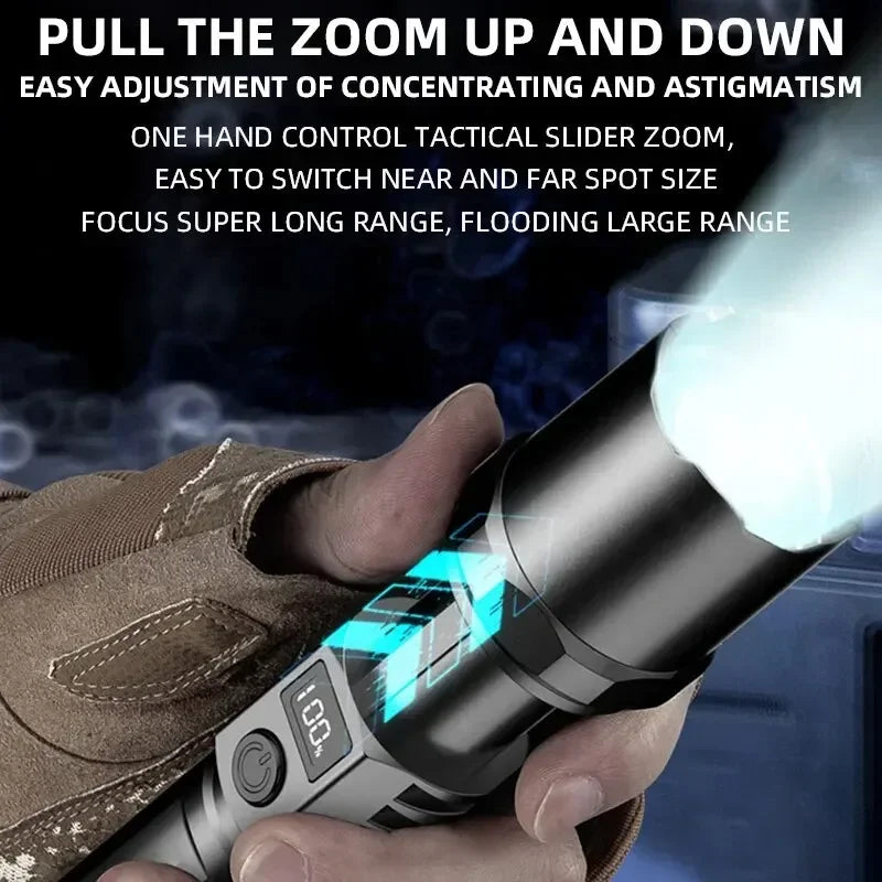 KDULIT High Power XHP100 Led Flashlight Built-in Battery Rechargeable Digital Display Zoom Torch for Outdoor Camping Emergency Oasis Select
