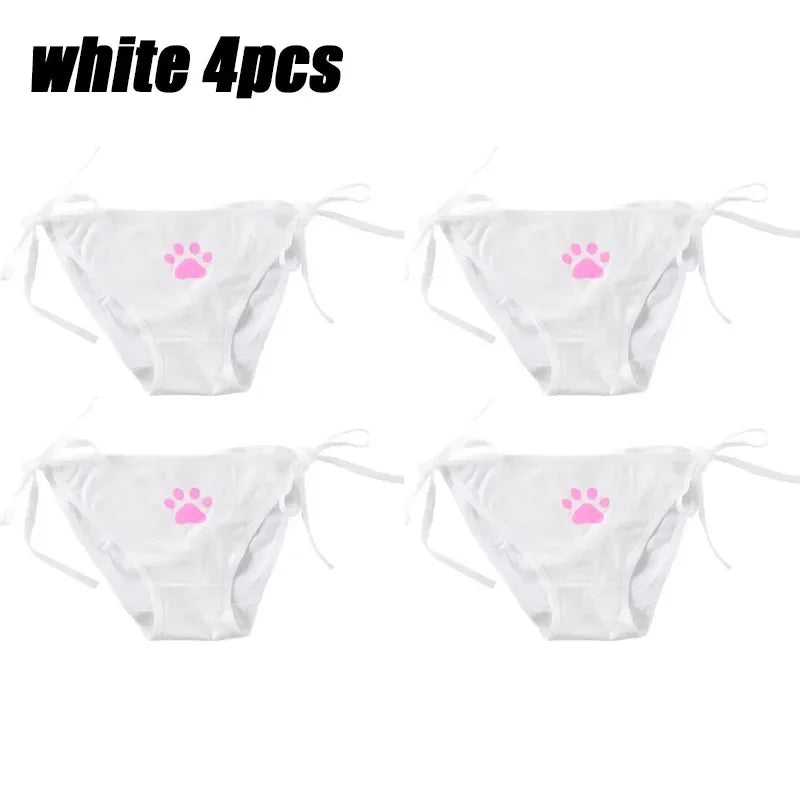 1-6PCS Sexy Bandage Lolita Panties Low Waist Lingerie Cute Claw Women's Briefs Low Waist Animation Underwear Oasis Select white 4pcs One Size As shown