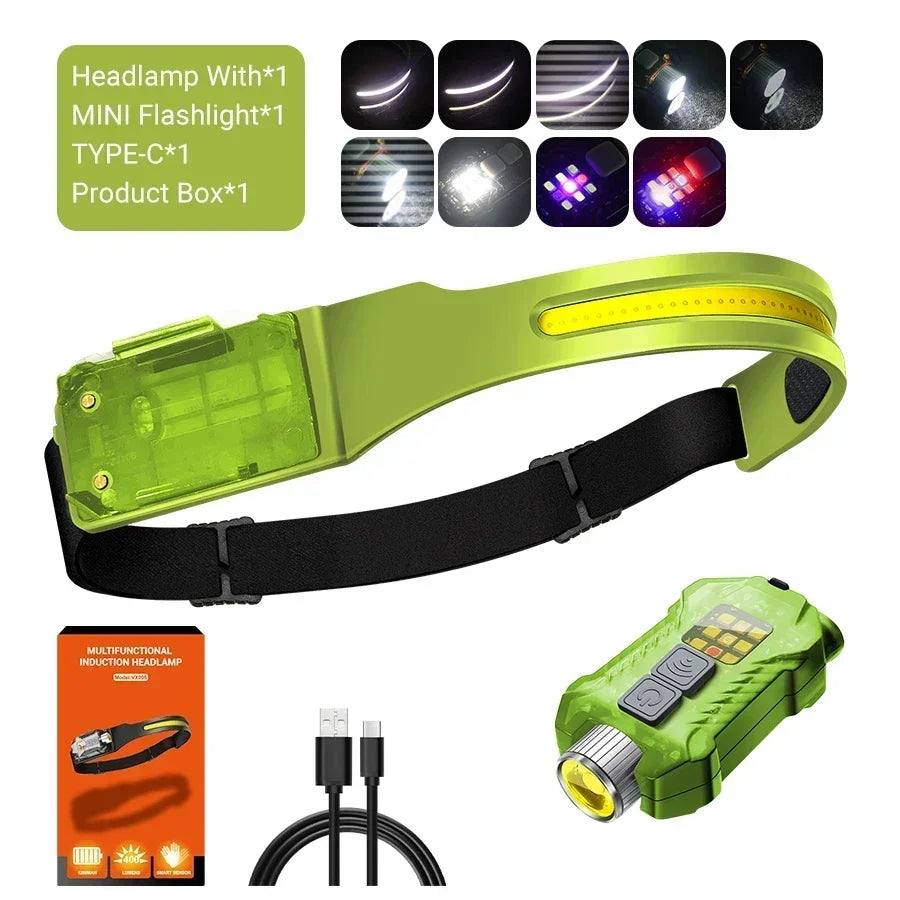 COB LED Rechargeable Headlamp – Motion Sensor, 400LM, IP65