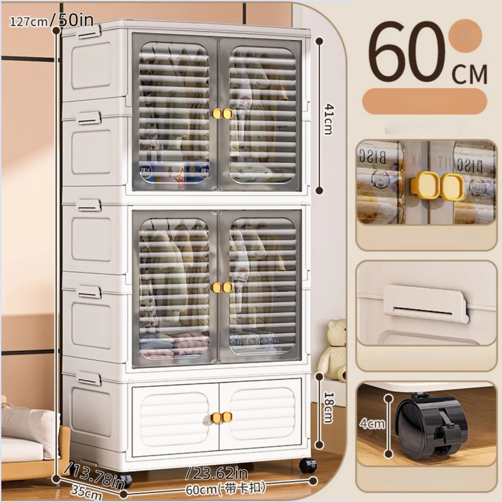 Foldable Cabinet,2-5 Tier, Multi-Combo,Rolling Mobile with Wheels,Heavy-Duty, Large Capacity,Bedroom/Living Room/Kitchen Storage Oasis Select 2 Large-1 Small-1