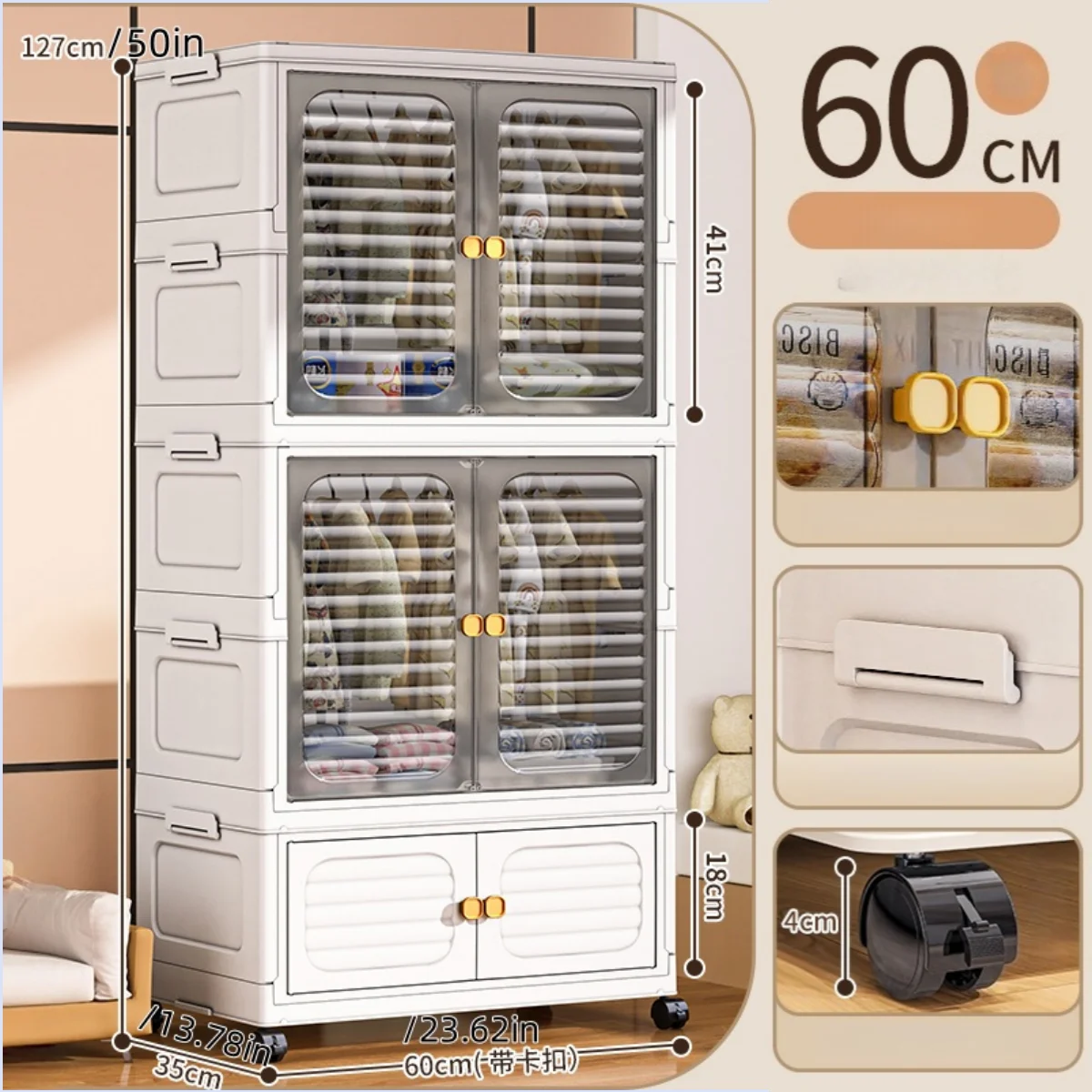 Foldable Cabinet,2-5 Tier, Multi-Combo,Rolling Mobile with Wheels,Heavy-Duty, Large Capacity,Bedroom/Living Room/Kitchen Storage Oasis Select 2 Large-1 Small-1