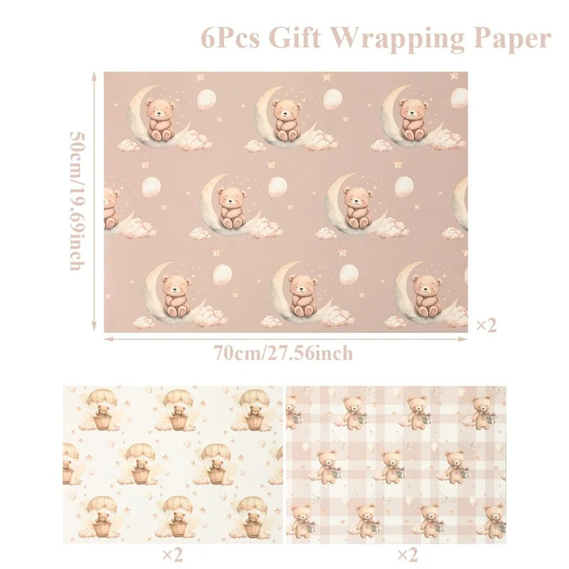 6Pcs Pink Bow 50x70cm Per Sheets Bow Theme Wrapping Paper Sheet Packaging For Kids Birthday Gift Wrap Craft Paper Decor Gifts Oasis Select F