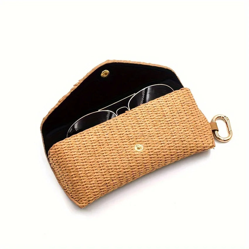 Woven Straw Eyeglass Case with Hook - Durable PP Material, Soft Protective Fashion Glasses Pouch for Women's Fashion Accessory Oasis Select