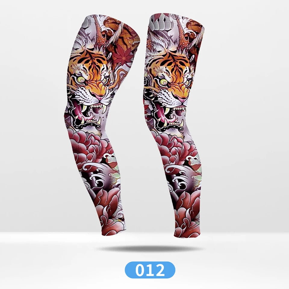Kokossi 1Pair Tattoo Printing Cyclying Leg Sleeves Ice Silk Non-slip
